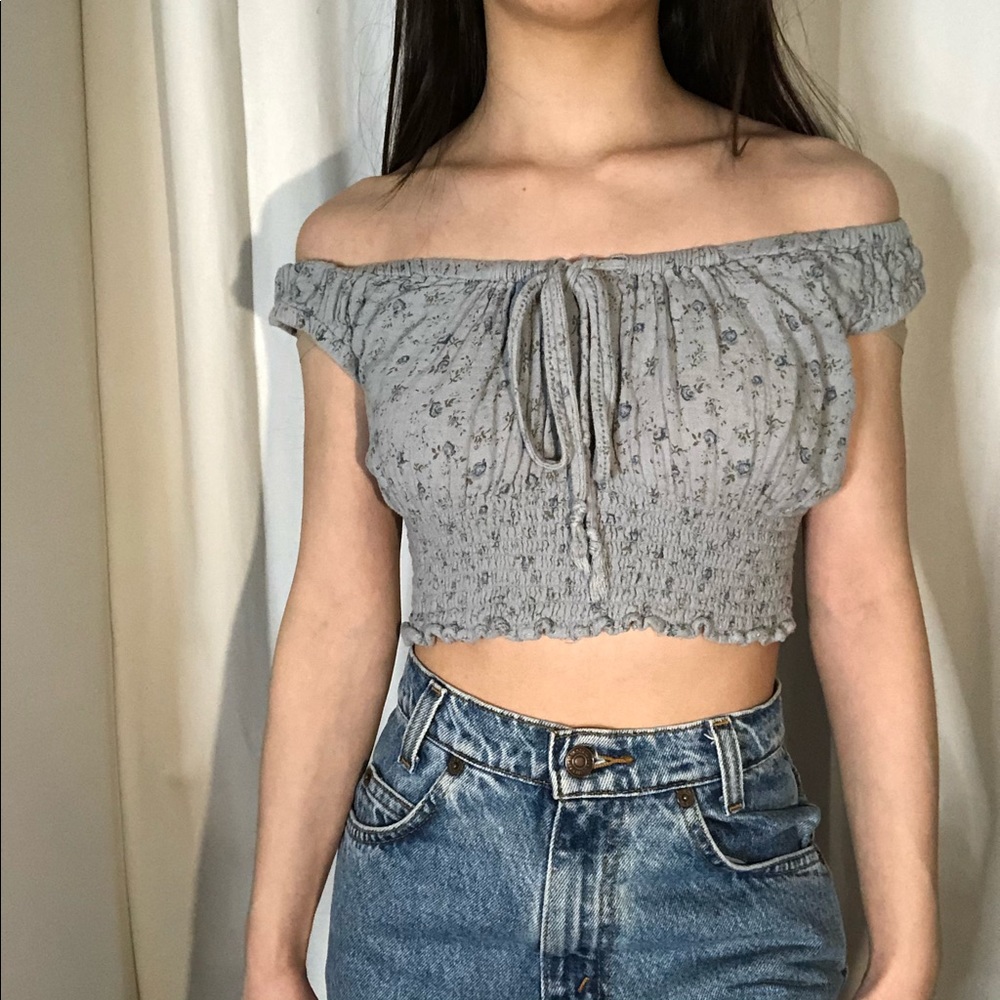 Brandy Melville Blue Floral Marilyn Top